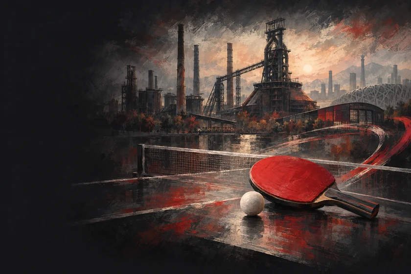 Painterly table-tennis illustration inspired by Beijing