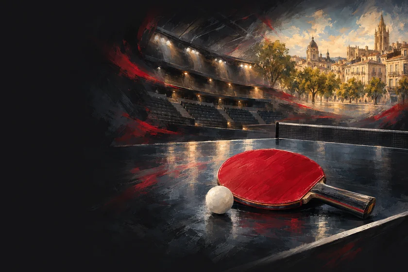 Painterly table-tennis illustration inspired by Montpellier