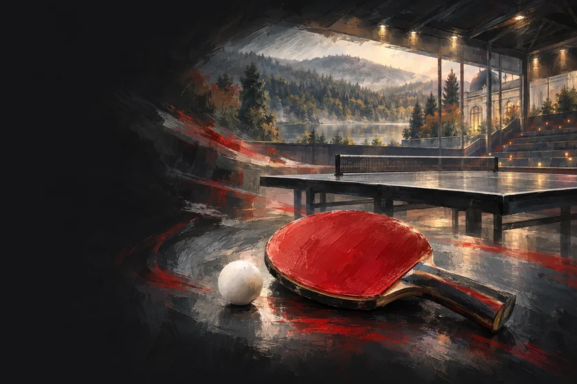 Painterly table-tennis illustration inspired by WTT Youth Contender Spa 2026