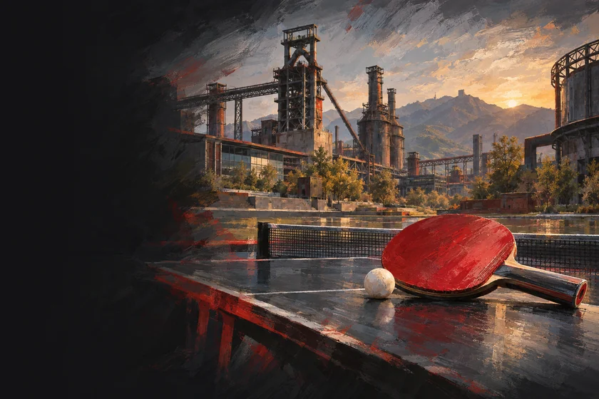 Painterly table-tennis illustration inspired by Beijing