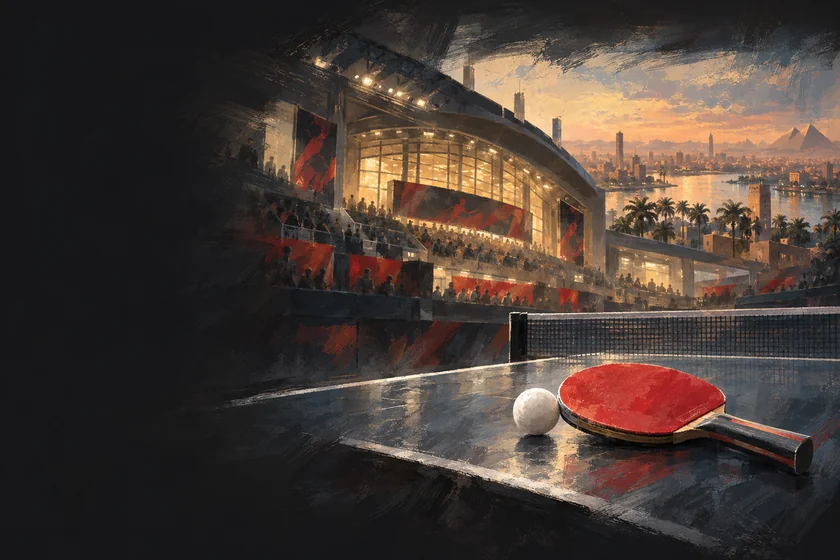 Painterly table-tennis illustration inspired by Cairo