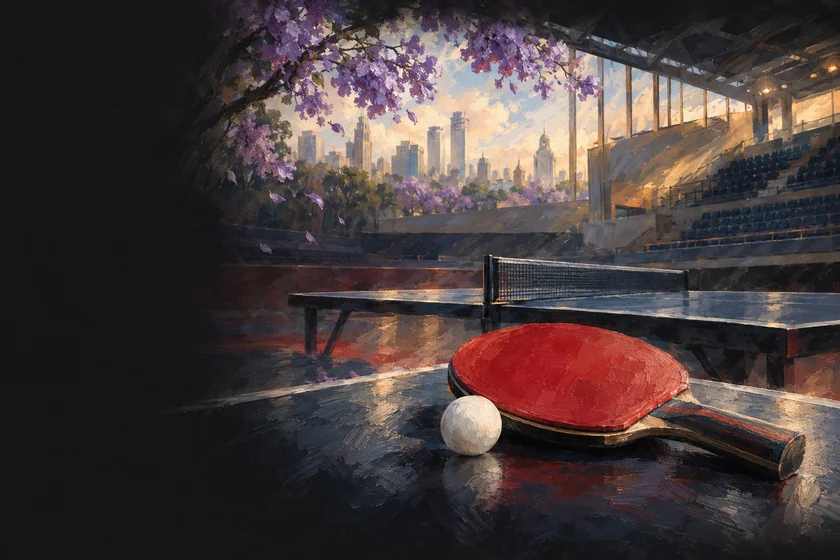 Painterly table-tennis illustration inspired by Buenos Aires