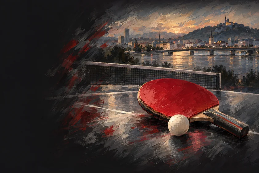 Painterly table-tennis illustration inspired by Linz