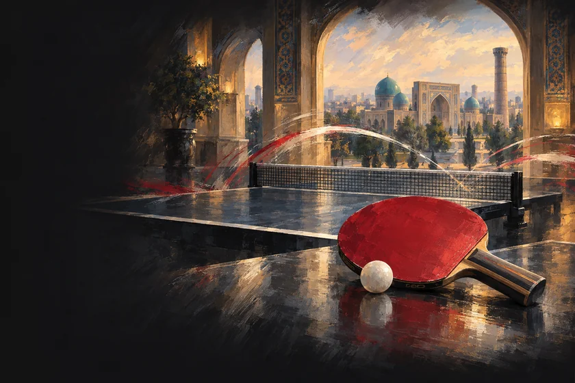 Painterly table-tennis illustration inspired by Tashkent