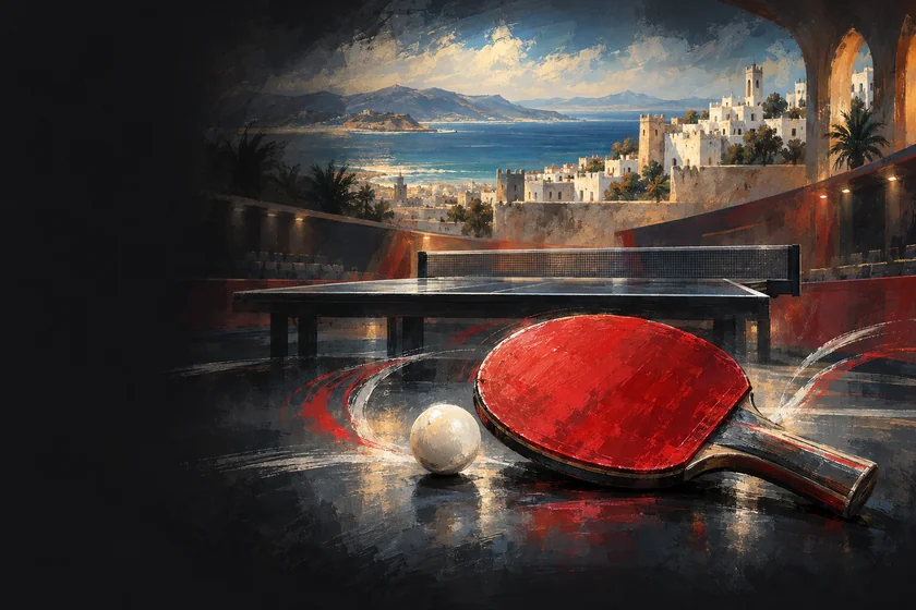 Painterly table-tennis illustration inspired by Tangier